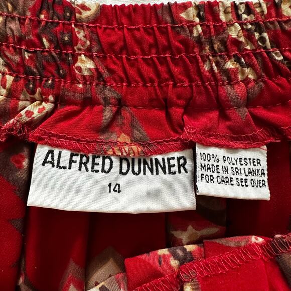 Vintage ALFRED DUNNER Womens Skirt 14 Red Floral Pleated Midi Modest Retro 90s - Picture 7 of 10